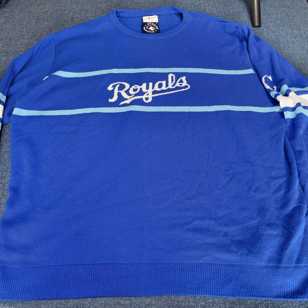 Kansas City Royals MLB Genuine Merchandise Blue Knit Crewneck Sweater Men 2XL KC